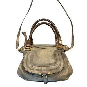 Chloe Marcie Gray Leather Studded Shoulder Crossbody Bag Flap Dress Purse Y2K